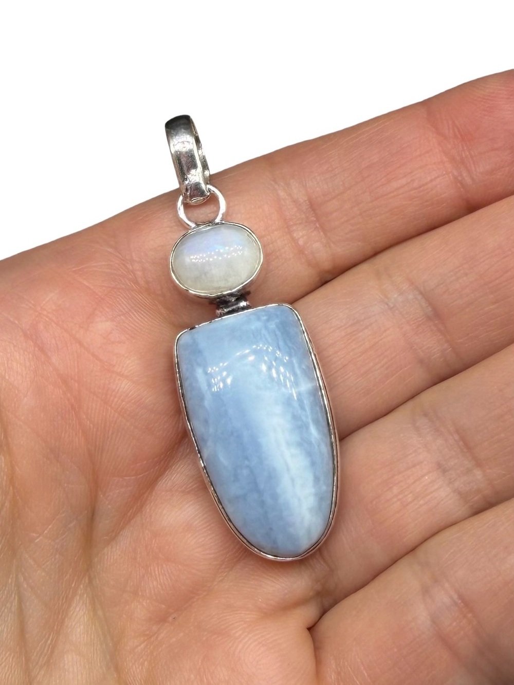 Blue Owyhee Opal Rainbow Moonstone Necklace Pendant 925 Sterling Silver Overlay